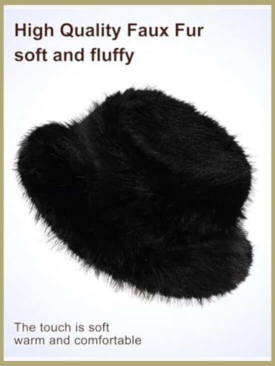 Faux Fur Wide Brim Bucket Hat Winter Warm Adjustable Fisherman Cap main image 6